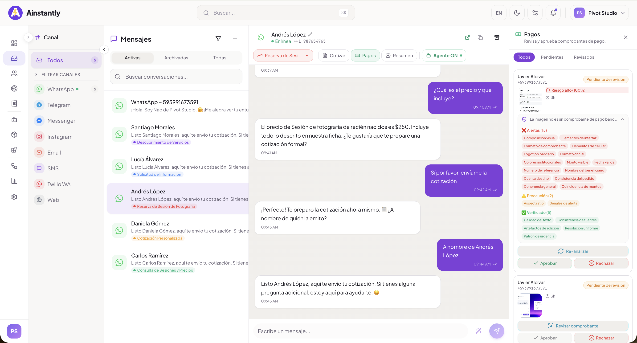 Chat y mensajes de Ainstantly