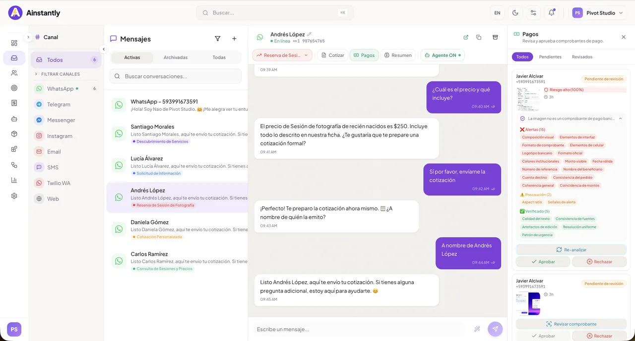 Chat y mensajes de Ainstantly